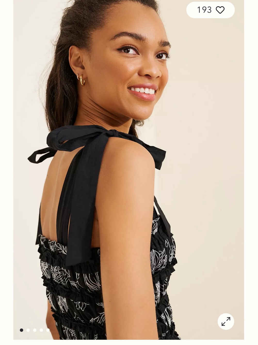 En Saison Black & White Floral Smocked Midi Dress Tie Shoulder. Medium. - Picture 6 of 8